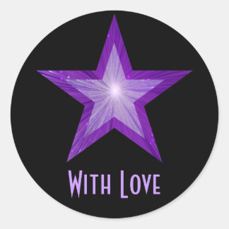 Purple Star 'With Love'' round sticker black