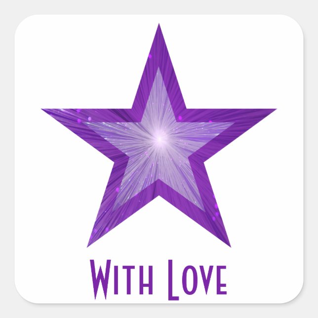 Purple Star 'With Love'' square sticker white (Front)