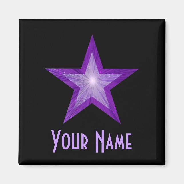 Purple Star 'Your Name' fridge magnet square black (Front)