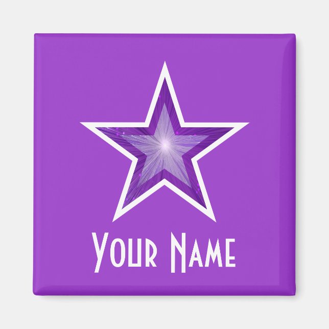 Purple Star 'Your Name' square purple Magnet (Front)