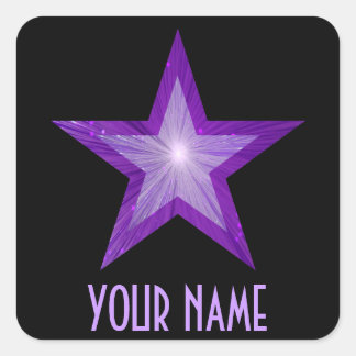 Purple Star 'Your Name'' square sticker black