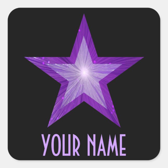 Purple Star 'Your Name'' square sticker black (Front)