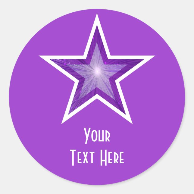 Purple Star 'Your Text' round sticker purple (Front)