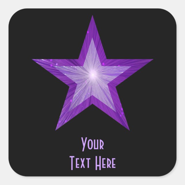 Purple Star 'Your Text' square sticker black (Front)