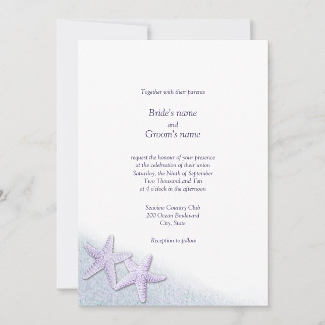 Purple Starfish Beach Wedding Invitations (Front)