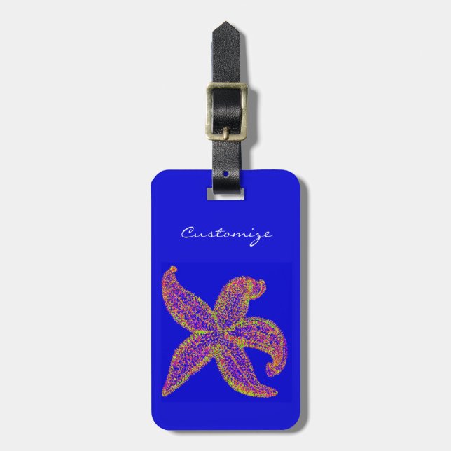purple starfish Thunder_Cove blue Luggage Tag (Front Vertical)