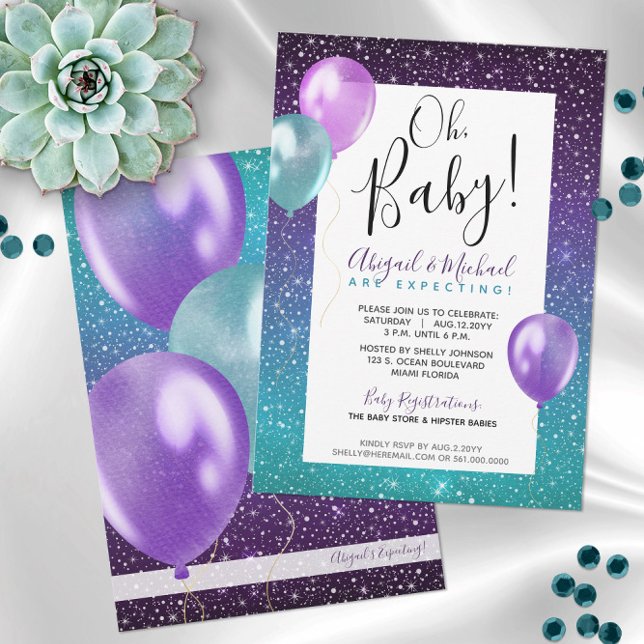 Purple Starry Night Couple's or Mummy Baby Shower Invitation (Our Purple Starry Night Baby Shower Invitations are Gender Neutral and a Super-fun Party Theme! )