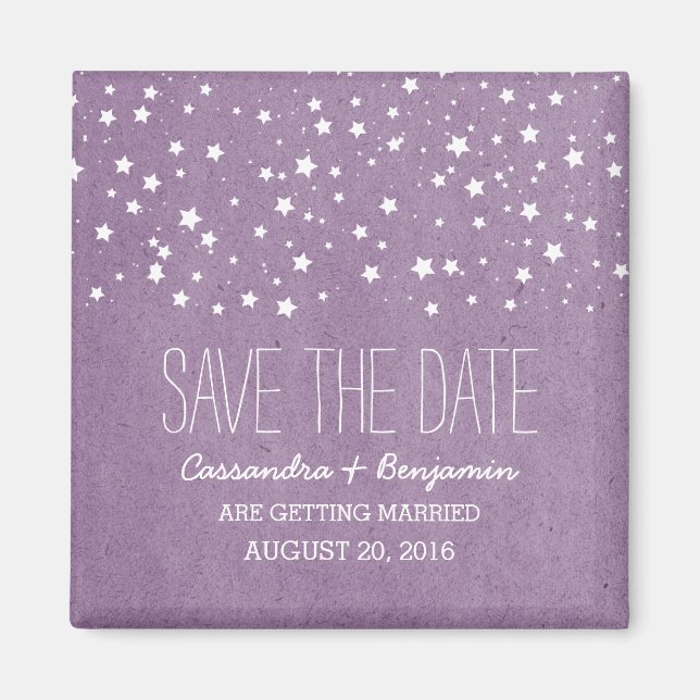 Purple Starry Night Save the Date Magnet (Front)