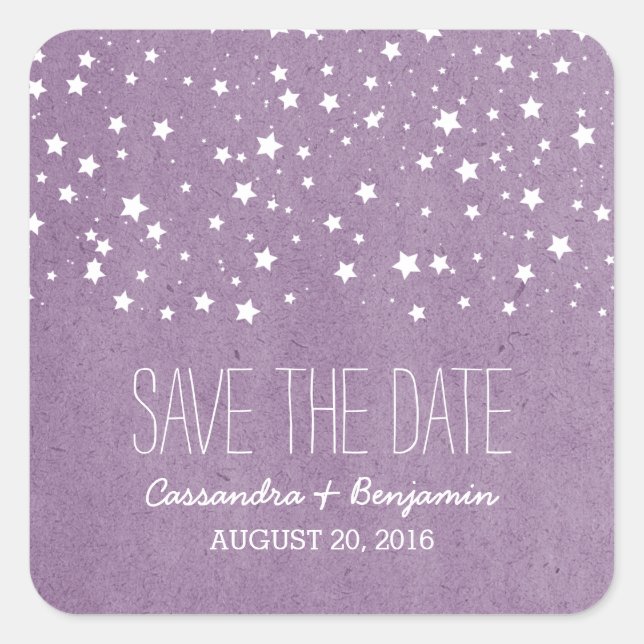 Purple Starry Night Save the Date Stickers (Front)