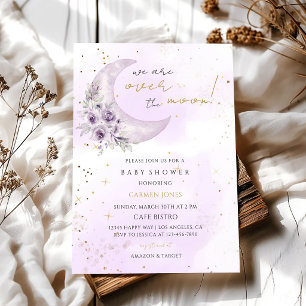 Purple Starry Over the Moon Baby Shower Invitation