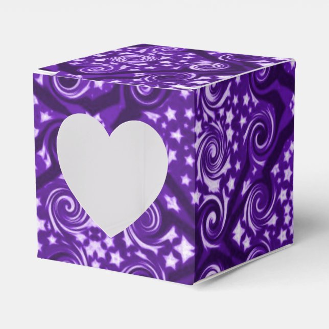 Purple Stars and Swirls Pattern Heart Favour Box (Front Side)
