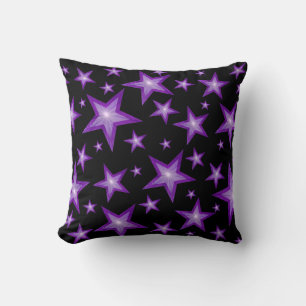 Purple Stars Black 'Text' square black back Cushion