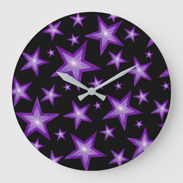 Purple Stars clock round black (Front)