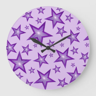 Purple Stars clock round pale purple