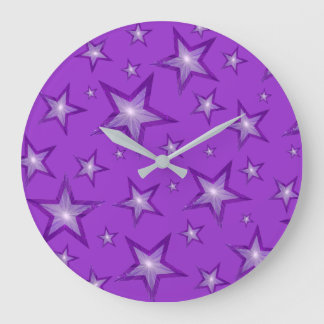 Purple Stars clock round purple