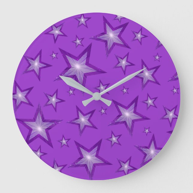 Purple Stars clock round purple (Front)