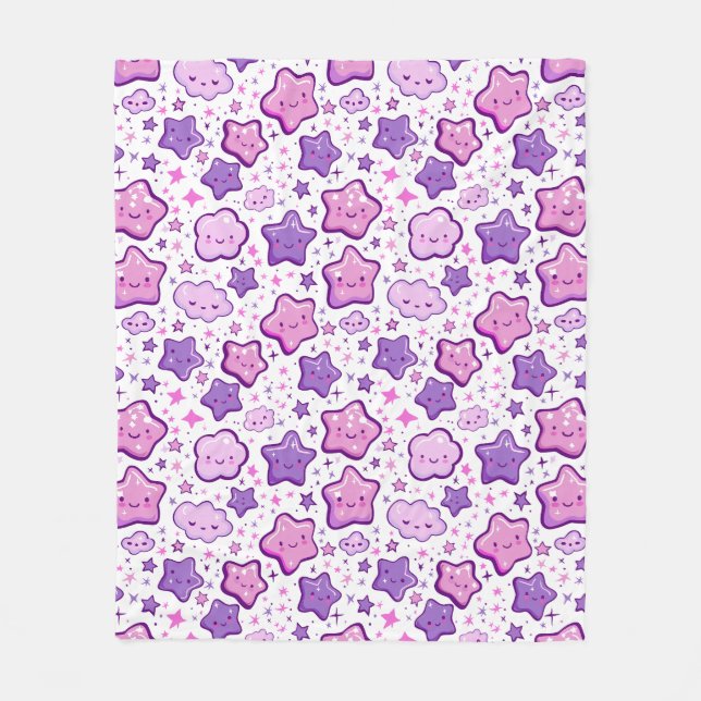 Purple Stars Cloud Kawaii Cute Blanket (Front)