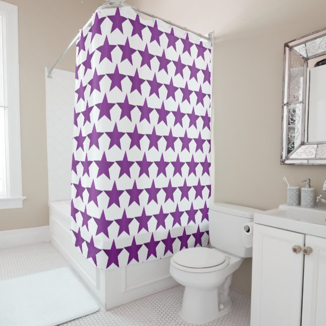 Purple Stars Design Shower Curtain (In Situ)