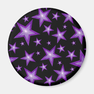 Purple Stars fridge magnet round black