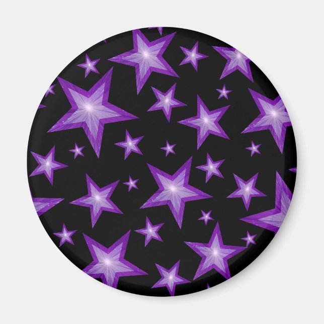 Purple Stars fridge magnet round black (Front)