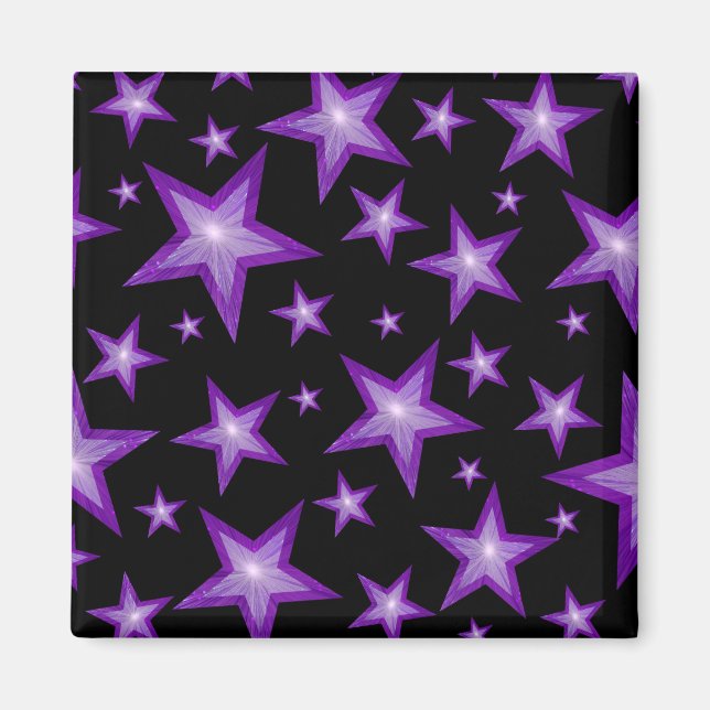 Purple Stars fridge magnet square black (Front)