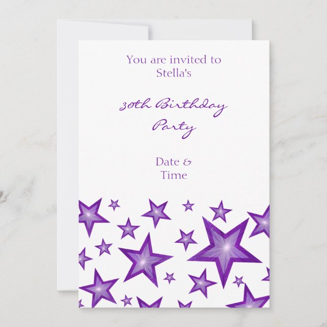 Purple Stars invitation vertical white (Front)