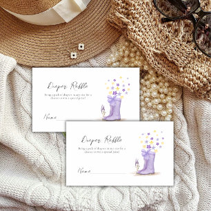 Purple Stars Rain Boots Diaper Raffle Baby Shower Enclosure Card
