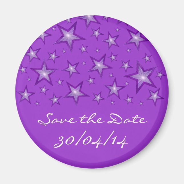 Purple Stars 'Save the Date' fridge magnet purple (Front)