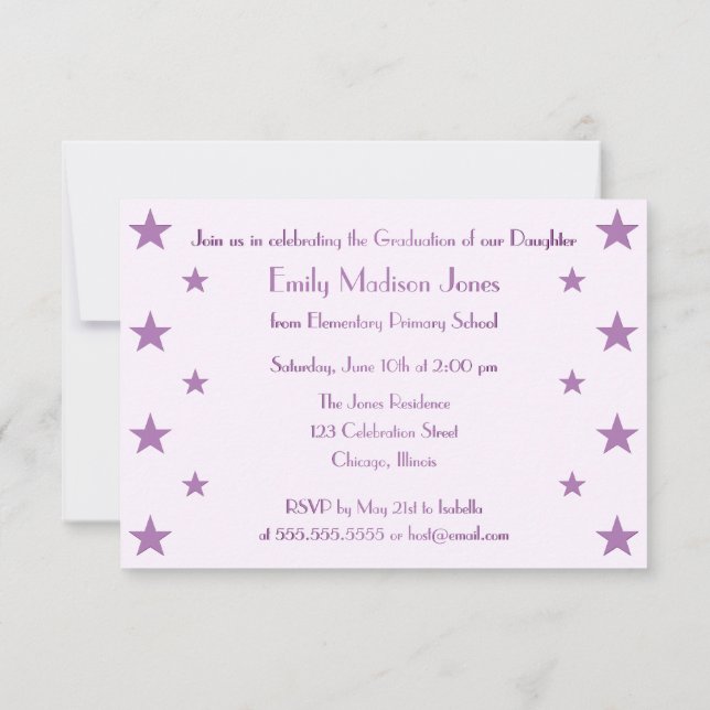 Purple Stars School Graduation Party Invitation (Back)