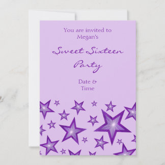 Purple Stars Sweet Sixteen vertical purple Invitation