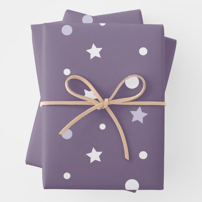 Purple Stars Wrapping Paper Sheet (In situ)