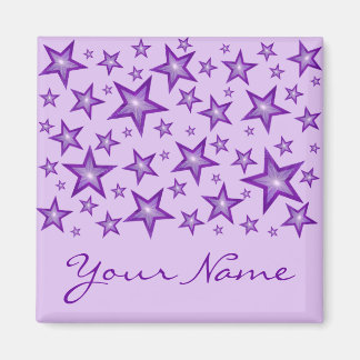Purple Stars 'Your Name' magnet square pale purple