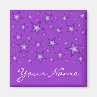 Purple Stars 'Your Name' square purple Magnet