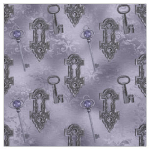 Purple Steampunk Lock and Key Vintage Decoupage Fabric