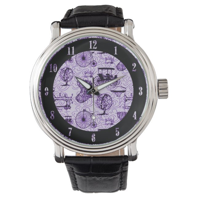 Purple Steampunk Pattern Wrist Watch (Front)