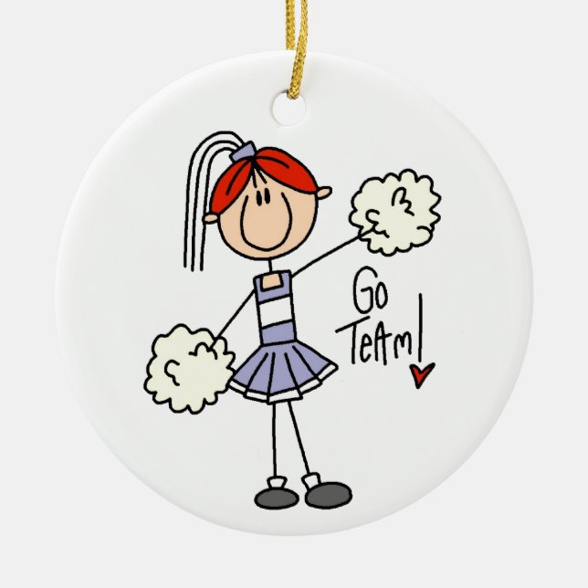 Purple Stick Figure Cheerleader t-shirts and Gifts Ceramic Tree Decoration (Front)