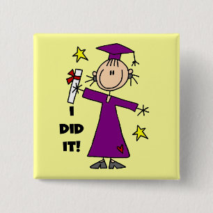 Purple Stick Figure Girl Graduate 15 Cm Square Badge