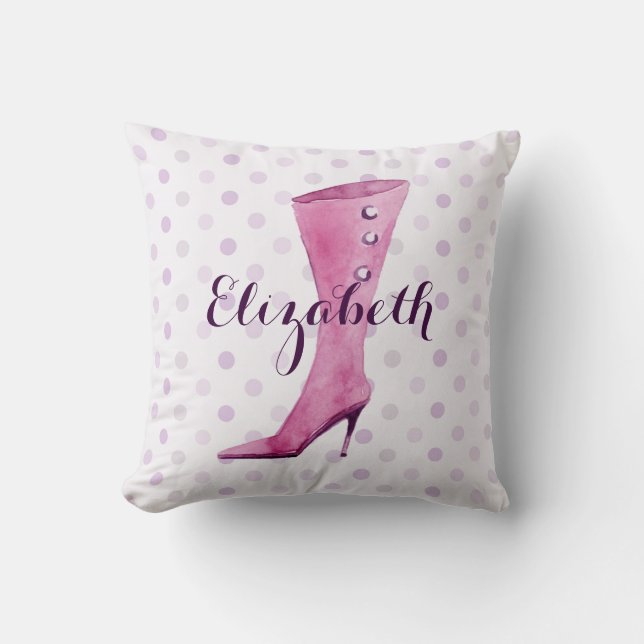 Purple stiletto heel boot personalised cushion (Front)