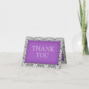 Purple Stitched Damask Thank You Note Cards