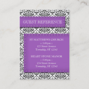 Purple Stitched Damask Wedding Guest Reference Business Card
