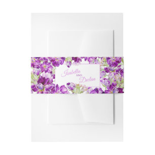 Purple stock floral watercolor wedding  invitation belly band