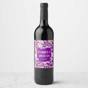 Purple stock flower watercolor floral wedding wine label