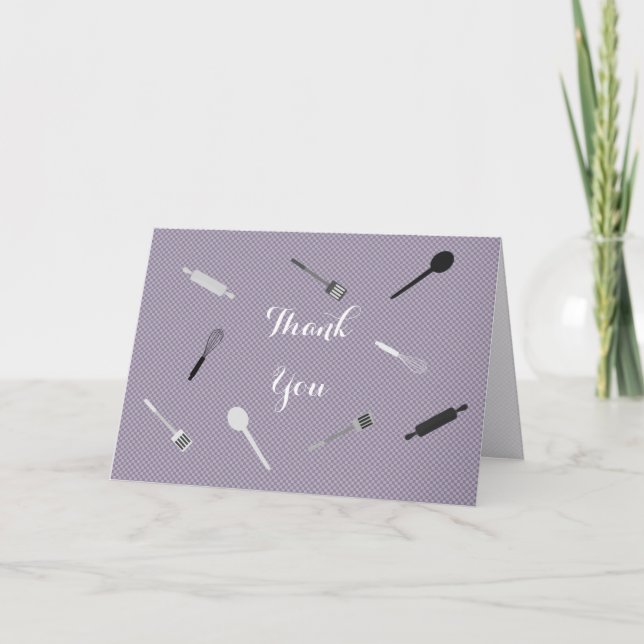 Purple stock the kitchen Bridal shower Thank You Card (Front)