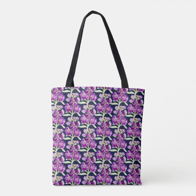 Purple stock watercolor flower floral pattern tote bag (Back)
