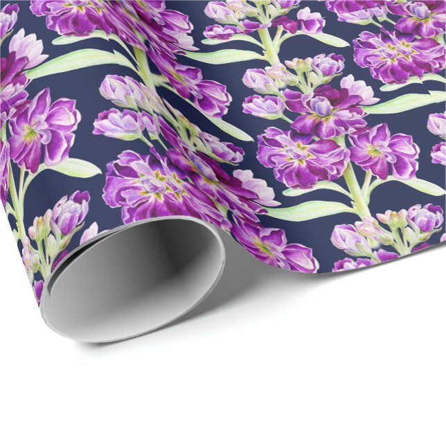 Purple stock watercolor flower floral pattern wrapping paper (Roll Corner)
