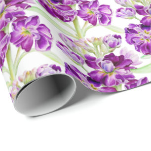 Purple stock watercolor flower floral pattern wrapping paper