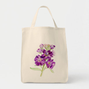 Purple stock watercolor flowers painting tote bag