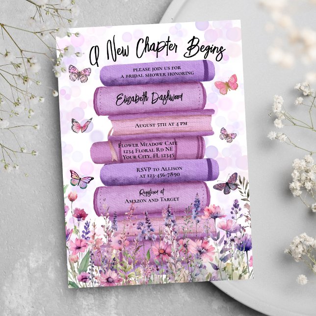 Purple Story Book Flower Butterflies Bridal Shower Invitation (Creator Uploaded)