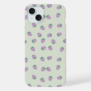 Purple Strawberries Pattern iPhone 15 Plus Case
