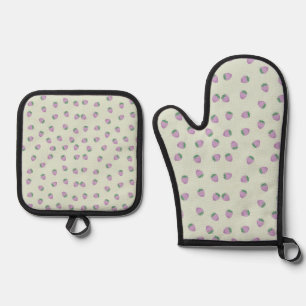Purple Strawberries Pattern Oven Mitt & Pot Holder Set